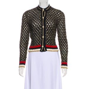 Gucci Lamé Metallic Cardigan with Web, Size Small